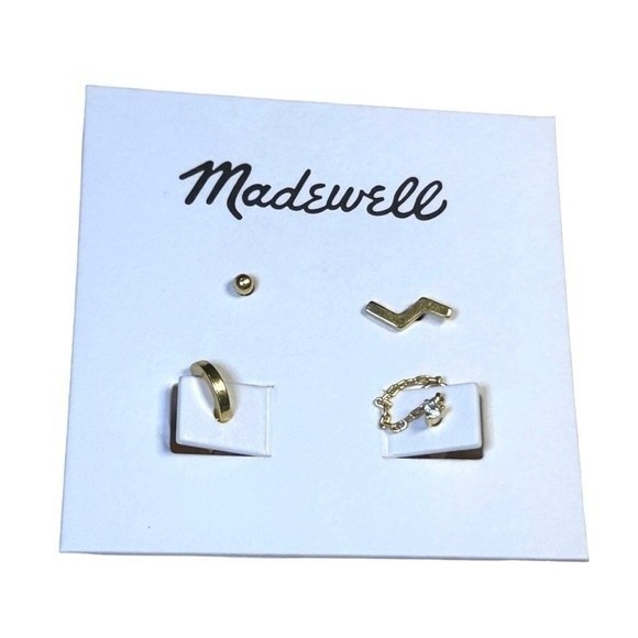 Madewell Zigzag Set of Unique 4 Gold-Plated Brass Cubic Zirconia Earrings NWT - Picture 4 of 10